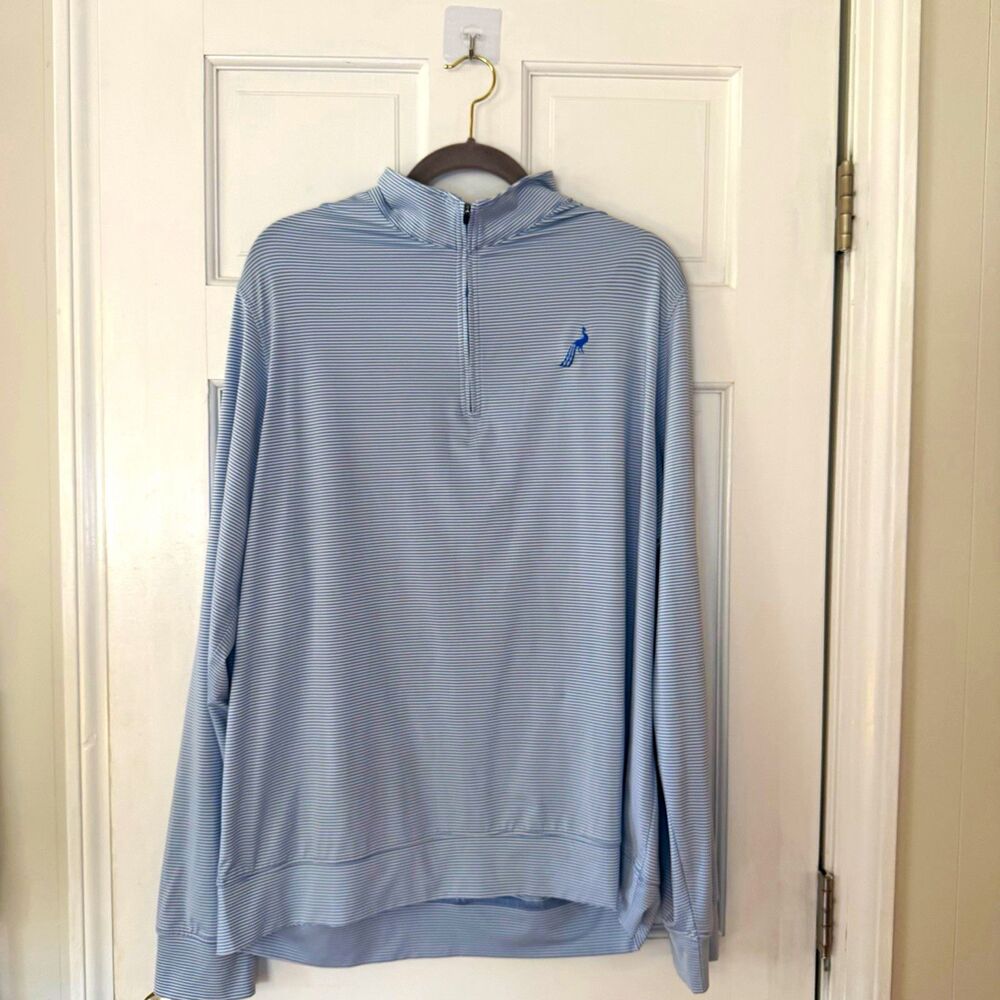 Turtleson Men’s 2XL Quarter Zip Pullover Blue White Stripe Golf Performance XXL